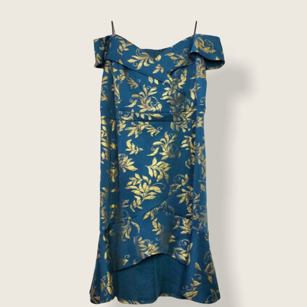 Teal and Gold Off the Shoulde…